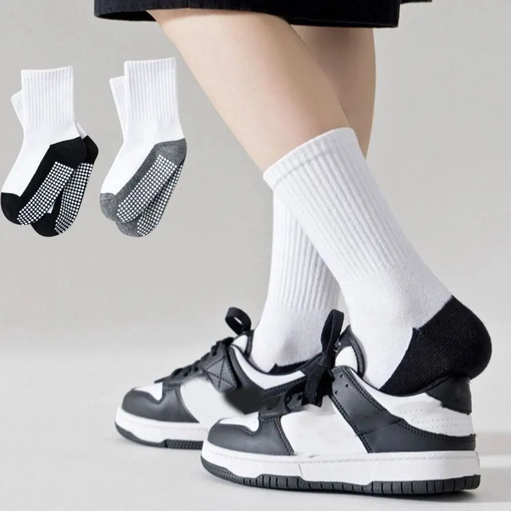 5Pairs Mid Tube Kids Anti-Slip Socks Solid Cotton Sticky Children's Floor Socks Breathable Non-Slip Gripper