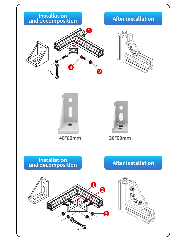 Industrieller Aluminium-Winkelcode 2020/2028/3030/4545/6060, rechter fester Anschluss, verdicktes Profilzubehör aus Aluminiumlegierung – Detail 10