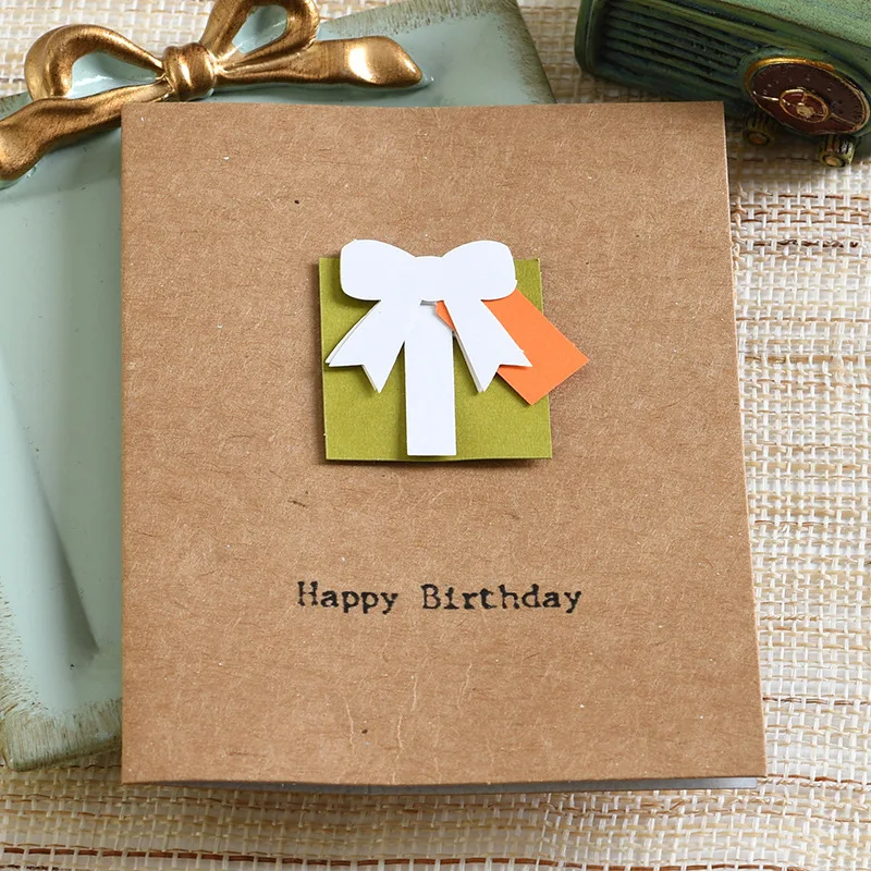 10pcs/bag Retro Mini Kraft Paper 3D Sticker Birthday Card, Blessing Card, Lover Thank You Card