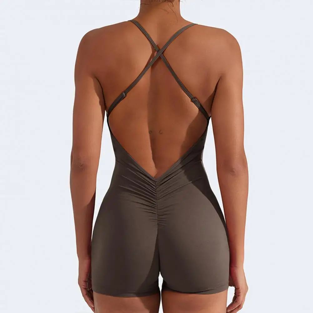 

Ribbed Romper Stylish Women's Summer Yoga Romper with Cross Back Design High Elasticity Soft Breathable Fabric for Beach Fitness