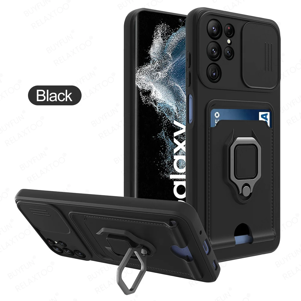 For Samsung Galaxy S24 Ultra Case Push Camera Protector Soft Cover S 24 Plus S24Ultra 5G Car Magnetic Card Slot Ring_voghion.com