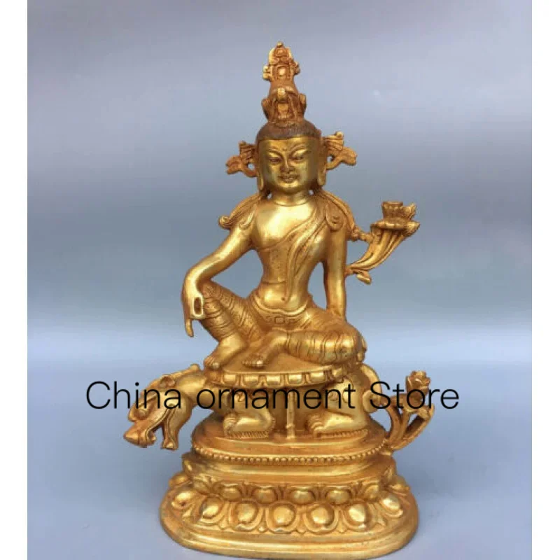 

Antique Bronze Gold-Plated Lion Roaring Water Moon Sitting Beast Guanyin Tara Buddha Statue