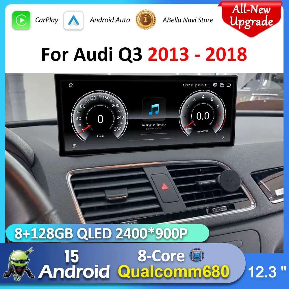 Navigatore GPS Android 15 per Audi Q3 2013 - 2018 Autoradio Lettore Multimediale BT 4G DSP Stereo WiFi Schermo Touch QLED Ultrasottile