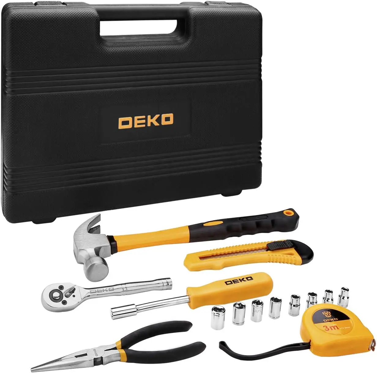 DEKO 65 Pieces Tool Set General Household Hand Tool Kit with Storage Case Plastic ToolBox