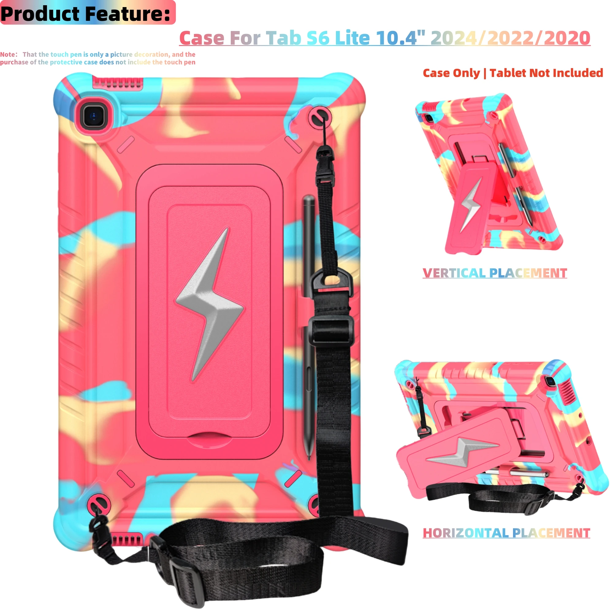 Heavy Duty Shockproof Tablet Case with Kickstand, Shoulder Strap, and Pen Holder