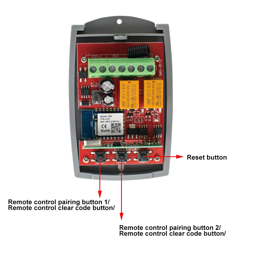 Smart Wifi Receiver Tuya Universal 2CH 12V 24V 220V Garage Door Remote Control Opener Controller 433/433.92 Mhz Transmitter