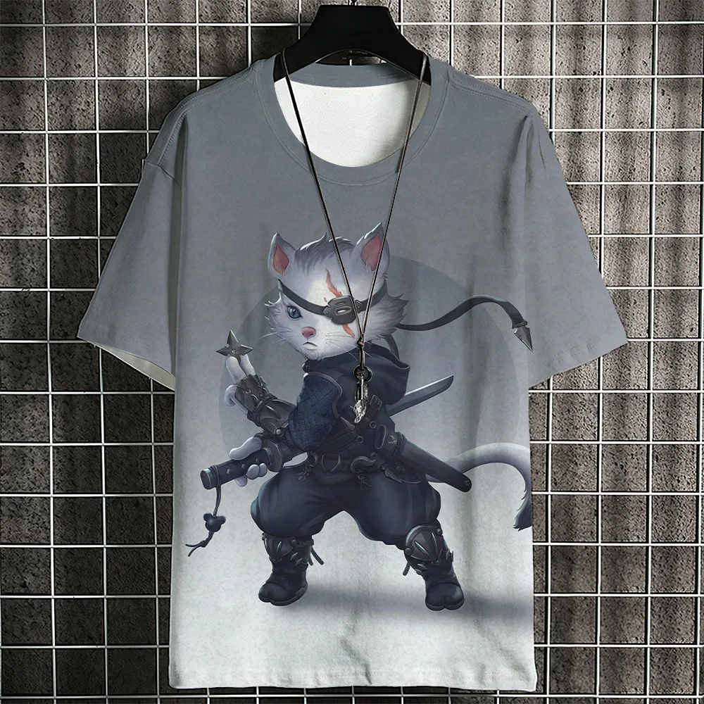 thumbnail image 1 of Camiseta de hombre con diseño de gato samurái japonés, camiseta de verano de moda de manga corta con estampado 3D de dibujos animados, camiseta de anime para hombre, camisetas para hombre, 1 of 5