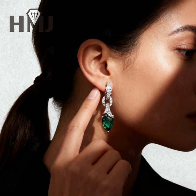 Laborgezüchtete Columbia Smaragd/Rubin/Saphir Ohrringe 925 Sterling Silber Birnenförmiger Schliff Feiner Schmuck Muttertagsgeschenke für Frauen – Detail 8