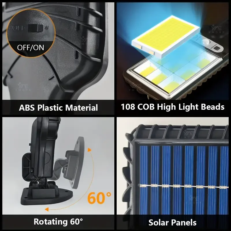 1 2 108 cob led solar outdoor wall light 6500  solar lamp with infrared motion sensor foldableremote control ideal for patio and pathway outdoor wall light modern outdoor light weatherproof lamp 8