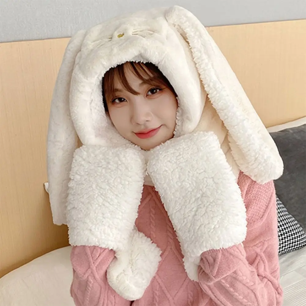 

Winter Warm Scarf Hat Gloves Thickening Pocket Big Ear Bunny Beanie Ski Scarf Caps Soft Ear Protection Warm Ear Hats