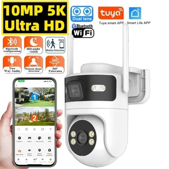 5K 10MP Tuya Dual Lens PTZ WIFI Camera Full HD Dual Screen Ai Human Auto Tracking Outdoor 4K Security Video Surveillance Camera 1