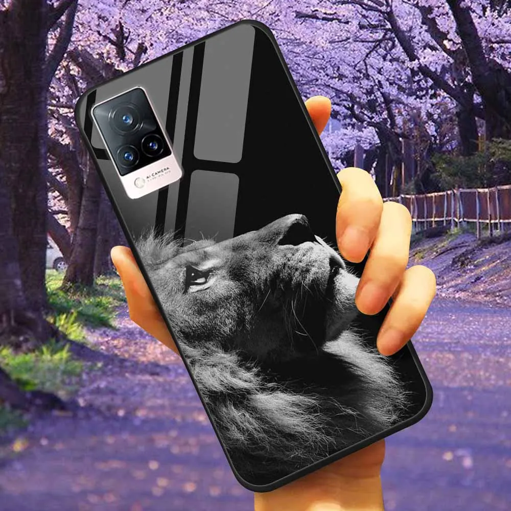 Luxury Protective Soft Bumper Hard Back Phone Case with Tempered Glass