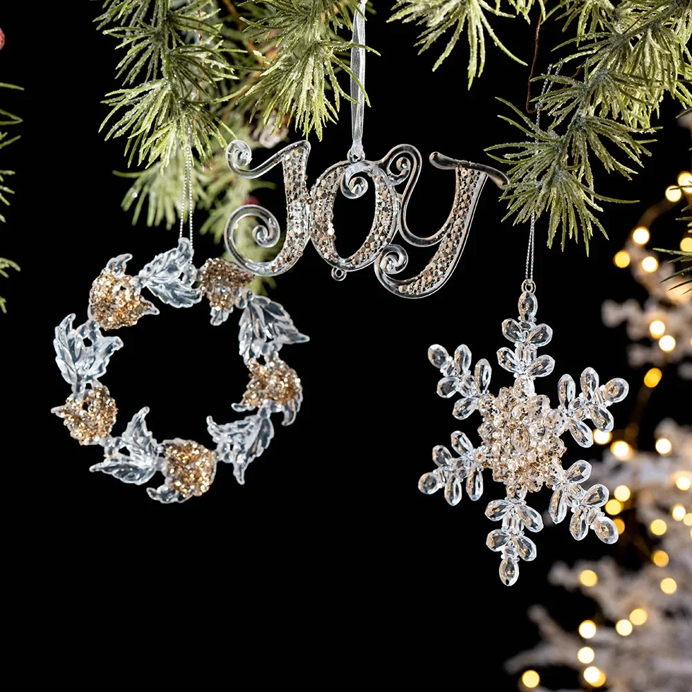 Christmas Decorations Sequined Acrylic Transparent Snowflake Bell Pendant for Christmas Tree