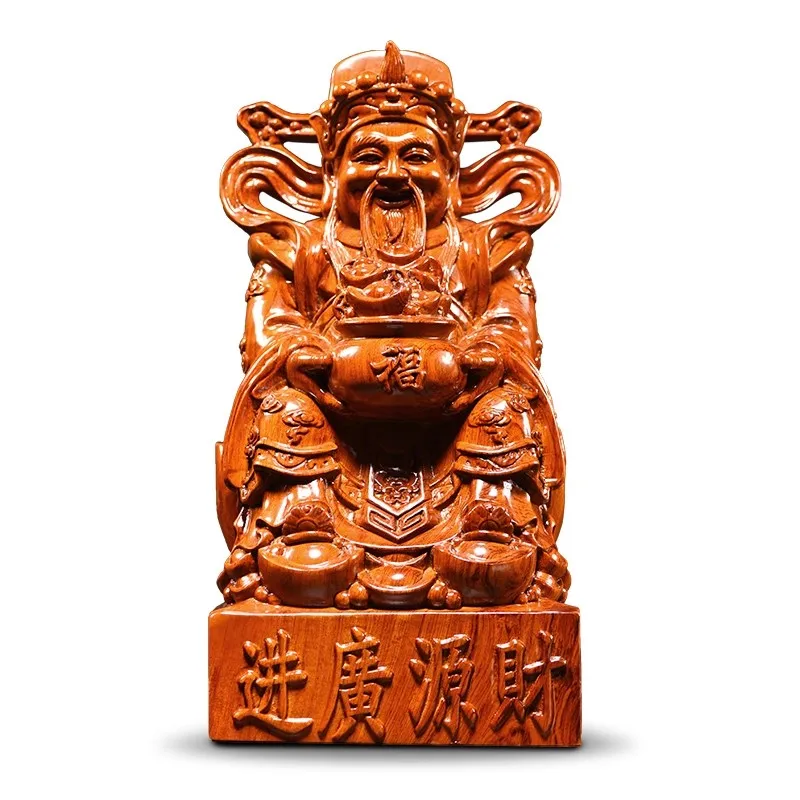 God of Wealth Statue Rosewood Carving Feng Shui Decor Home Altar/Office/Shop Housewarming/Grand Opening Gift Lucky & Prosperity