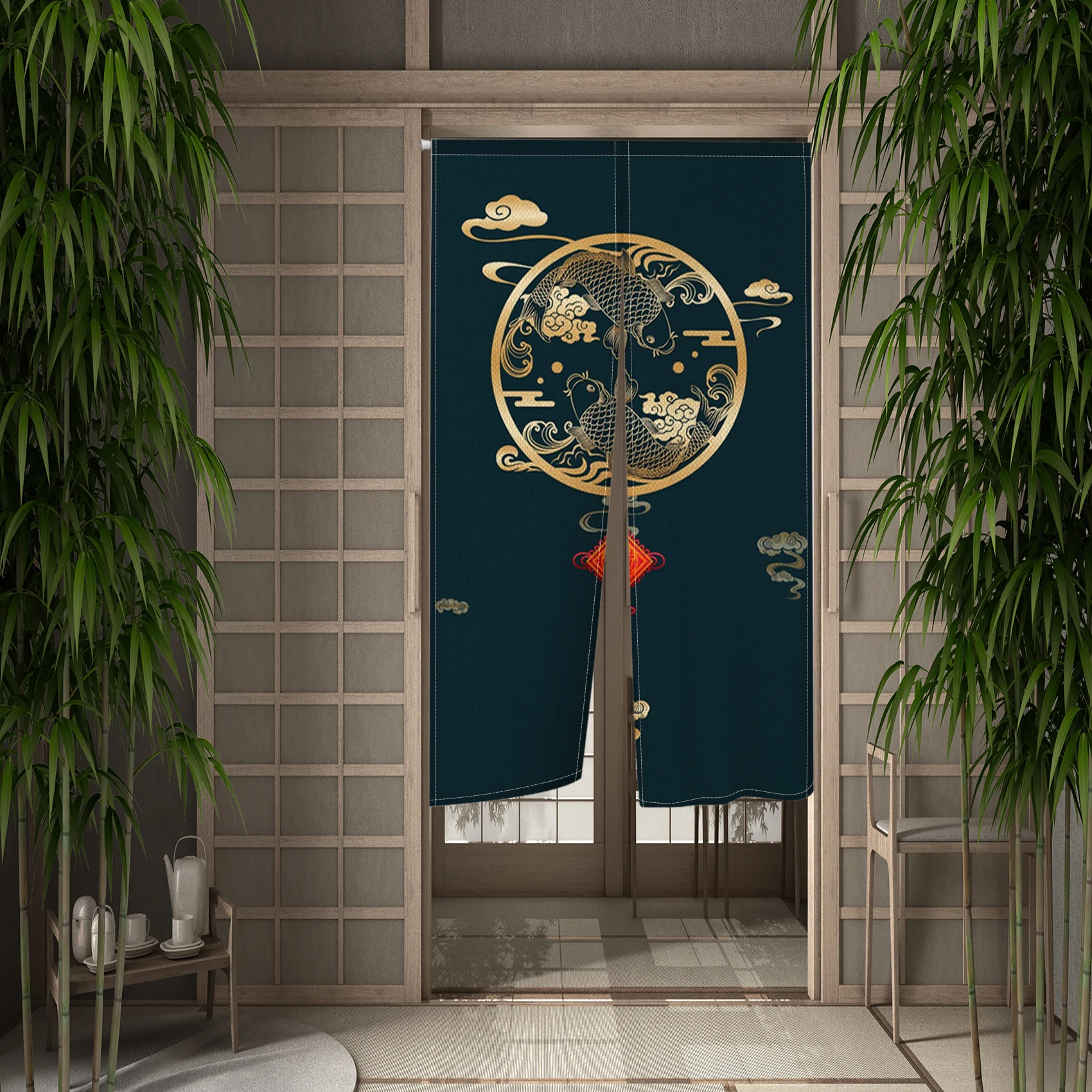 Decor Curtains Japanese Split Hanging Door Curtain Koi Printed Fu Partition Kitchen Bedroom Restaurant Entrance Linen Curtains