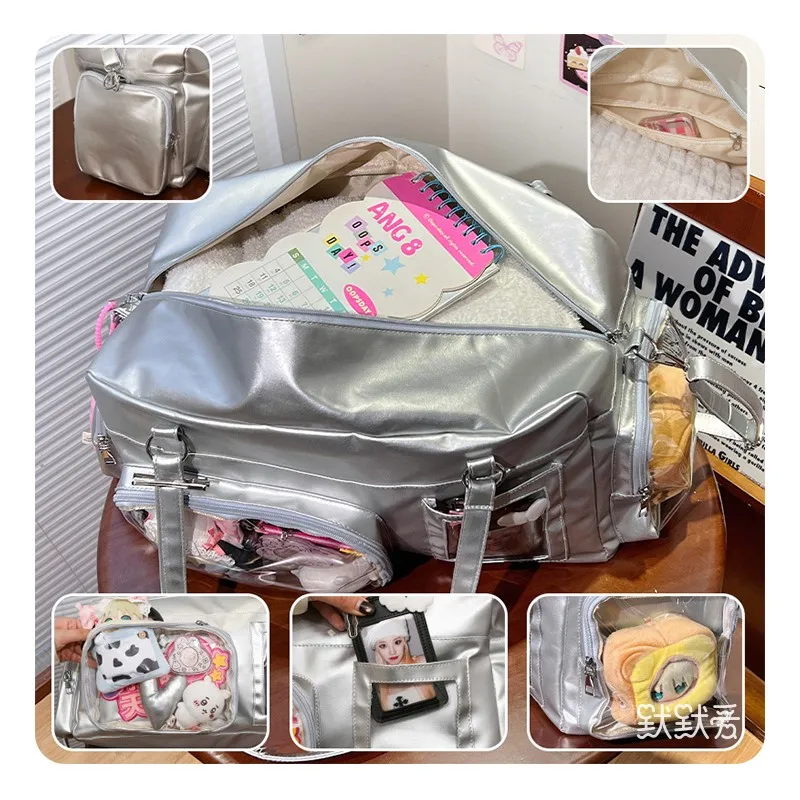 JIAERDI Harajuku Silver Itabag Women Fashionable Lightweight Large Capacity Fitness Bag Female Sports Travel Crossbody Bags New
