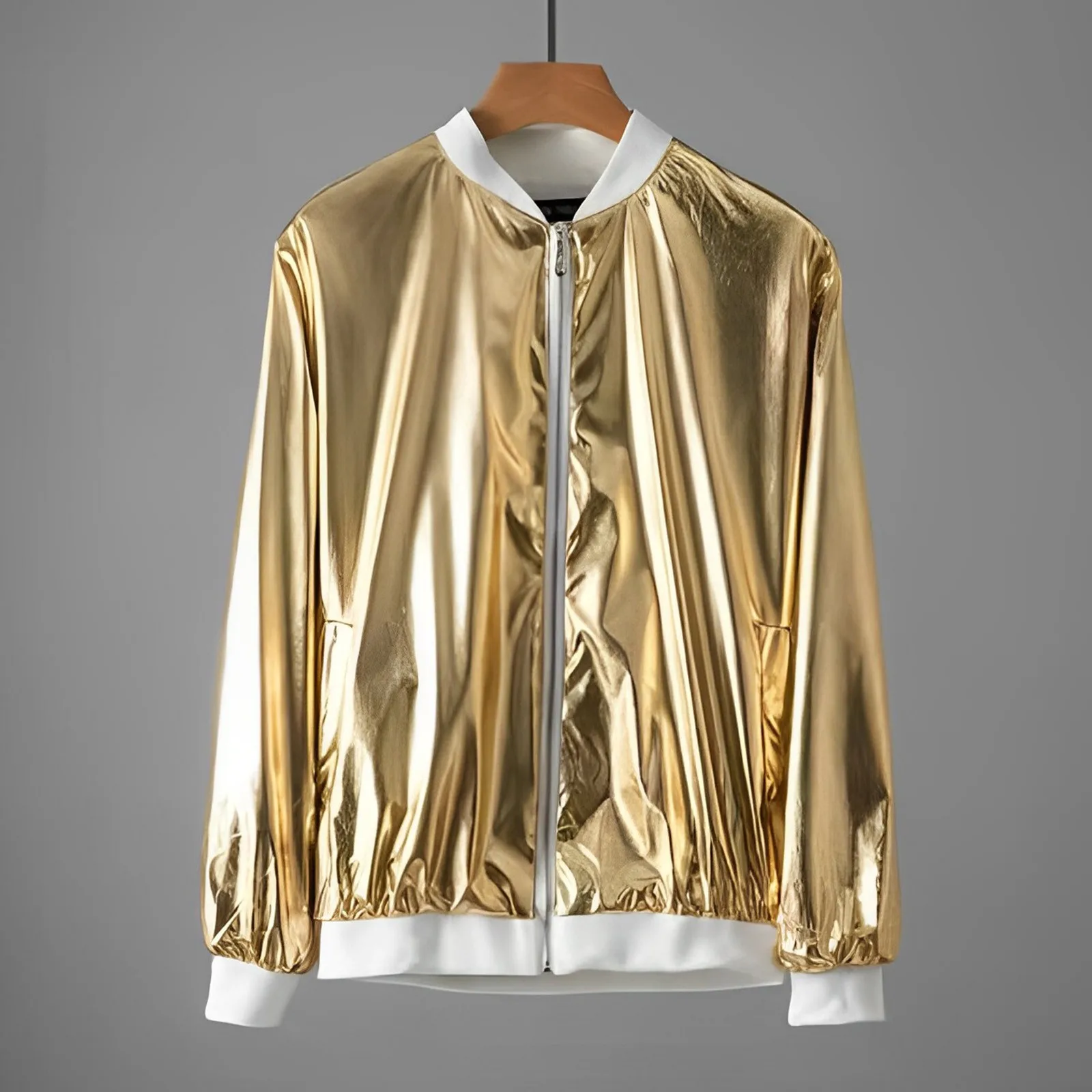 Men Jacket Sparkling Long Sleeve Outerwear Keep Warm Cotton Blend Coat Autumn Shining Men Zip-up Jacket Streetwear Daily Wear