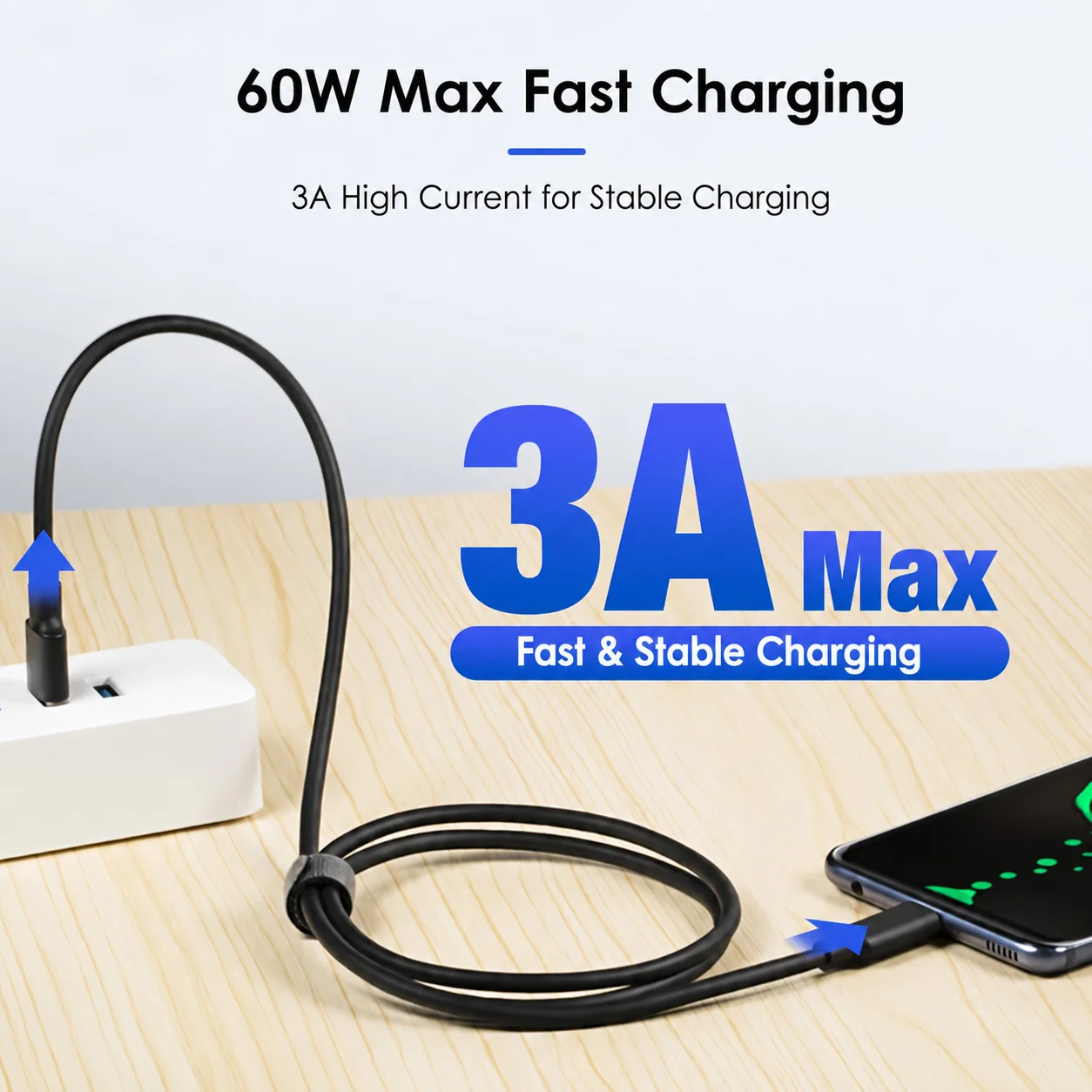 USB 3.2 타입 C to A 케이블 10Gbps 60W PD 고속 충전 데이터 전송 (갤럭시 S23 S22 노트 20 픽셀 아이패드 프로 SSD 안드로이드 오토용)