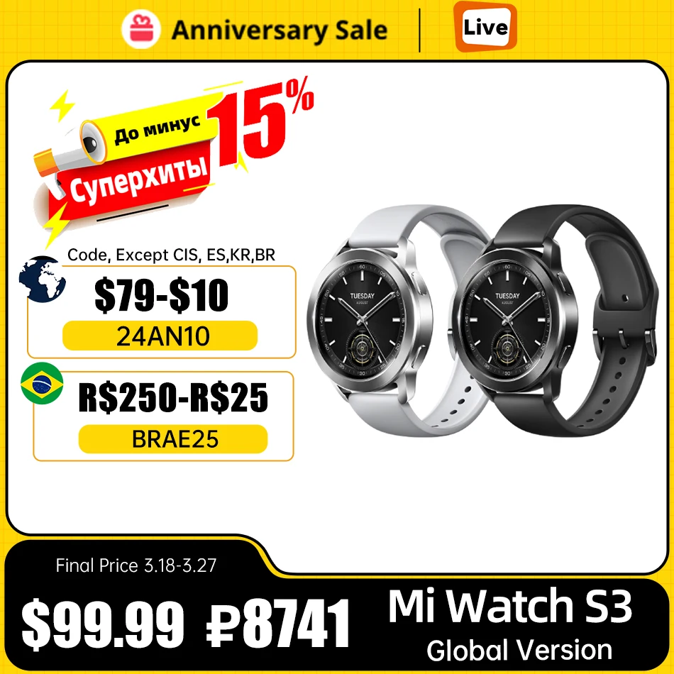  Xiaomi Watch S3 Global Version 150+ Sports Modes Smartwatch 1.43" AMOLED Display 495mAh Battery Heart Rate Sports Tracking 