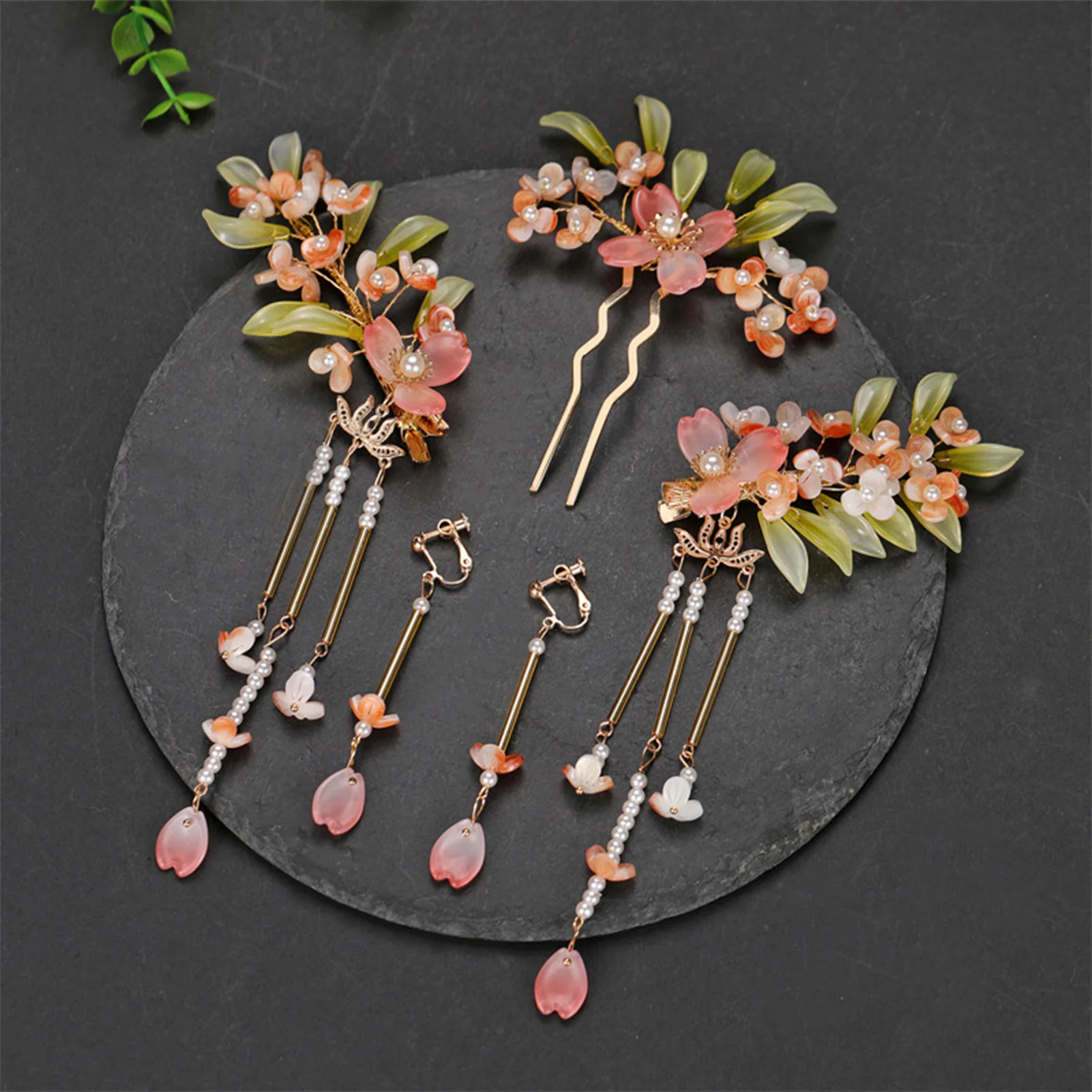 Vintage Hairpin Tiaras Wedding Accessories Tassel Floral Pearl Hair Stick Forks Chinese Hanfu Hair Accessories Jewelry