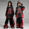Boys Hip Hop Contrast Sweatshirt Fire Joggers Pants Girls K-pop Street Dance Costumes Kids Jazz Clothes Sets Children Streetwear 3