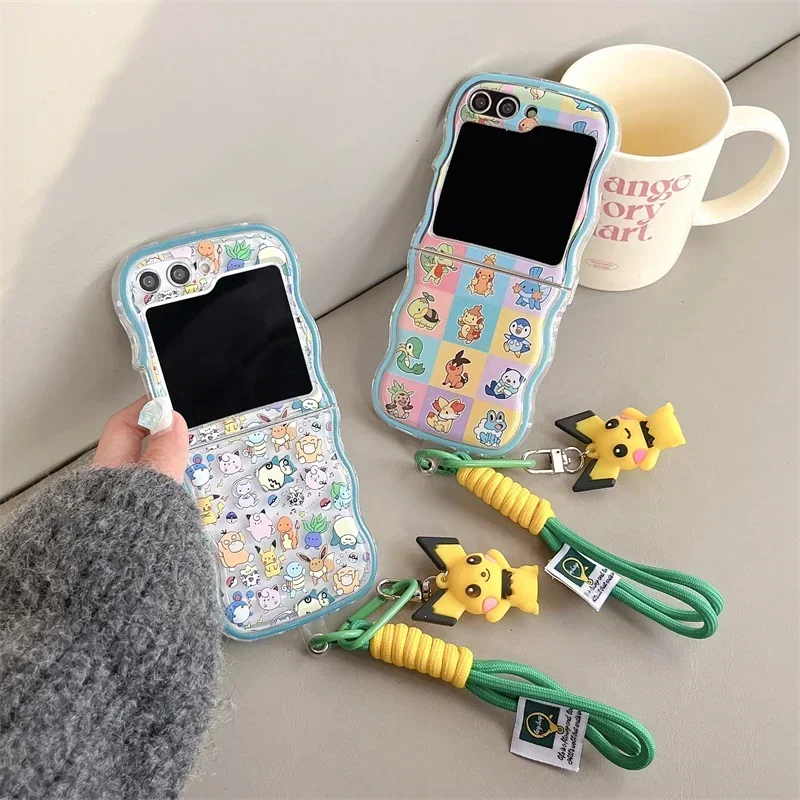 Pikachus Squirtles Con Custodia Per Telefono Con Ciondolo A Mano Per Samsung Galaxy Z Flip 3 4 Cover Posteriore Rigida Per Pc Per Custodia Z Flip 5