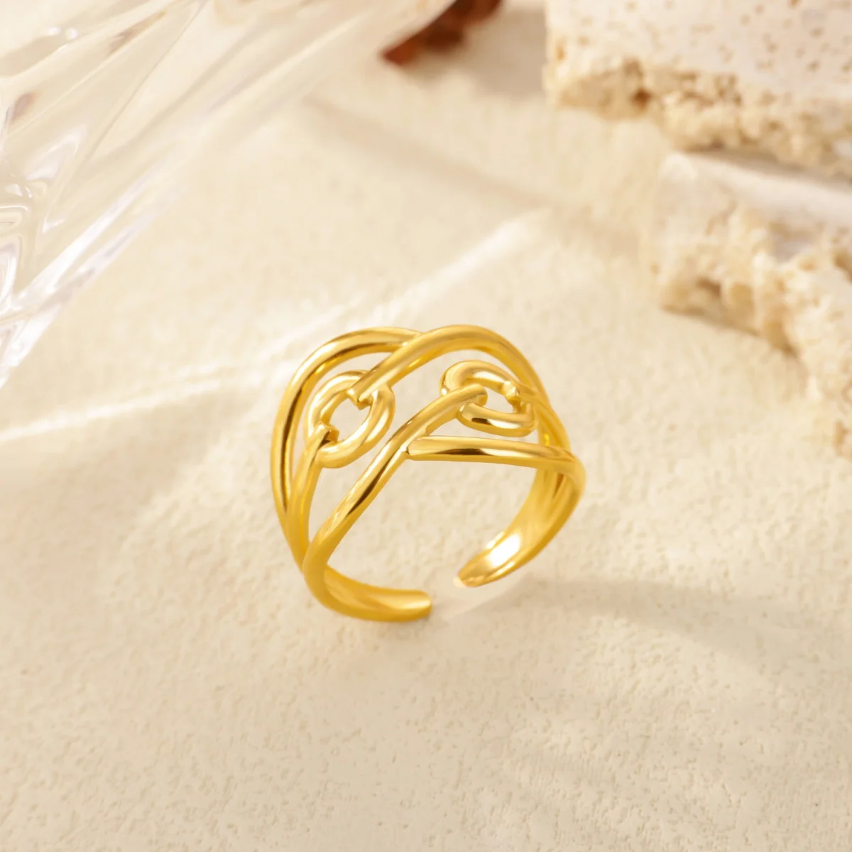 Stainless Steel Wrap Rings Simple Round Opening For Women Gold Color
