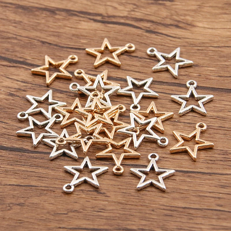 14*16mm 2 Color Hollow Star Charms Geometry Pendant Metal Alloy DIY Necklace Bracelet Earrings Marking 50PCS