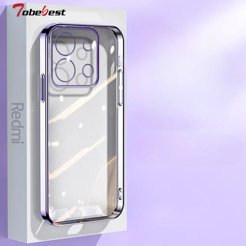 투명 도금 실리콘 케이스, 샤오미 레드미 노트 13 프로 플러스, 4G, 5G 사각 프레임, 부드러운 후면 커버 