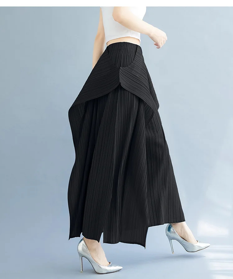 2025 New Pleated Pants Irregular Wide-legged Pants Simple Loose Large Size with Elastic Formal Occasions Commuter Women's