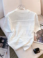 2026 New  Summer Thin Hollow Out Crew Neck Pullover Sweater Versatile Short Sleeve Knitted Top For Spring & Women's Clothing - Image 5
