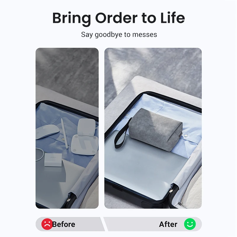 UGREEN Leather Storage Bag for Earphone USB Cable Organizer Bag for Headphones Charger Cell Phones Digital Accessories Bag