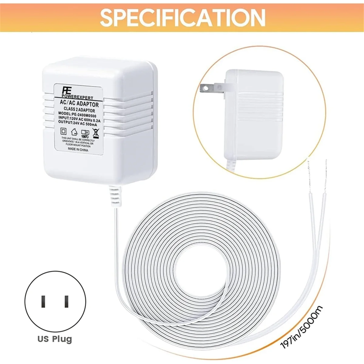 AA98 Doorbell Transformer 24V Adapter for Ring Video Doorbell, 16.4ft Long C Wire Power Supply, for Most Video Doorbells US