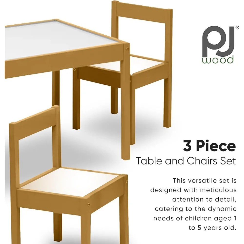 3 Piece Solid Rubberwood Table and Chairs Set with Natural Finish, Rounded Edges and Corners, and Wipeable Dry Erase Surface 4