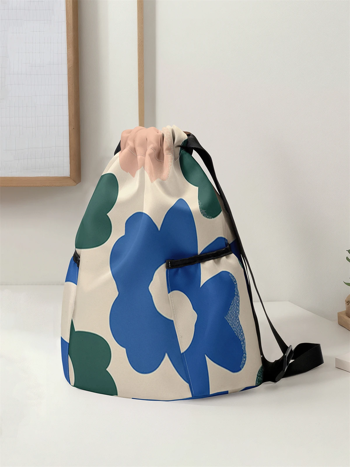 Floral Pattern Printed Drawstring Backpack - Large Capacity Durable Fitness Bag, Sports Beach Backpack