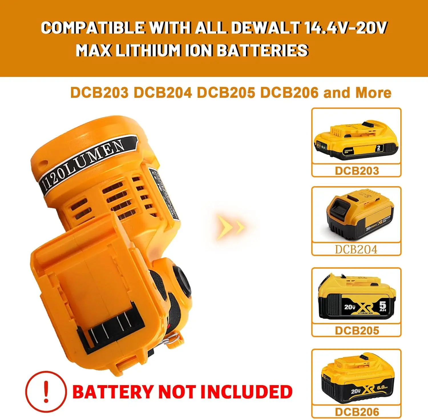 Flashlight for Dewalt 20v Battery 12W 1120LM LED Work Light Portable Spotlight w