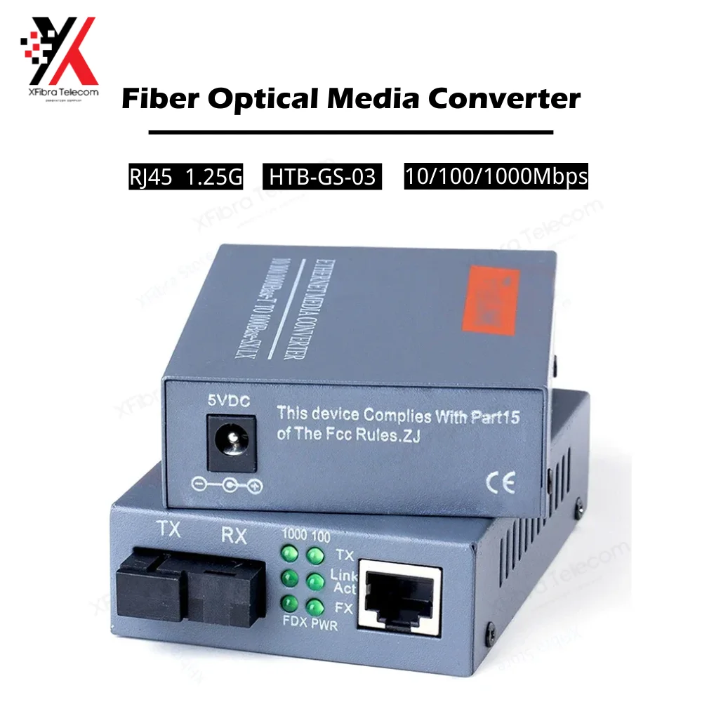 Gigabit Fiber Optical Media Converter HTB-GS-03 10 Mbps 100 Mbps 1000Mbps UPC, SC-Port External Power Supply 1-3 Pair