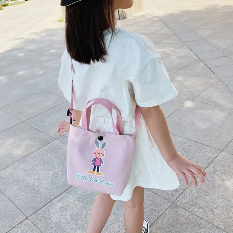 2022 New Children Handbag Printed Cartoon Rabbit Shoulder Bag Japanese High-capacity Canvas Girls Boys Messenger Bags