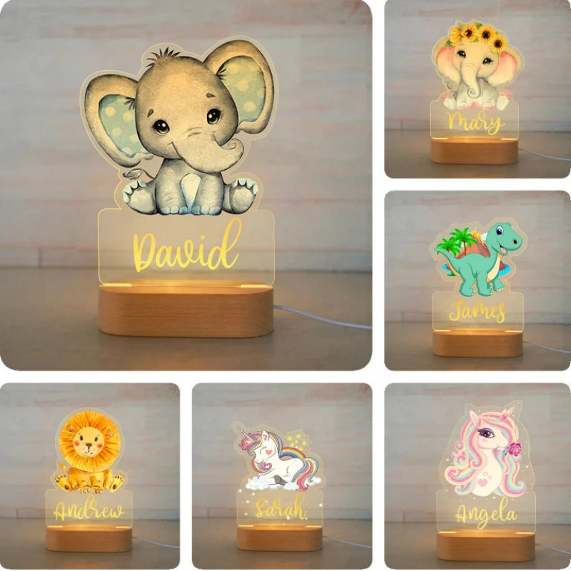 Animal Night Light Acrylic Light with Personalized Name for Baby and Children's Bedroom Home Decoration Birthday Gift Christmas big ben 3d led visual night light 7 color change home bedroom decoration table lamp birthday christmas gifts baby sleep lighting