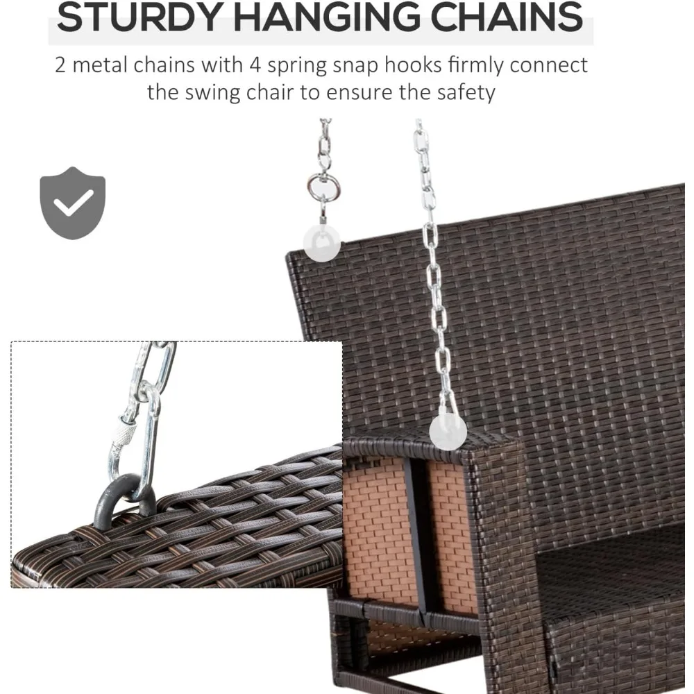 Hanging Porch Swing, Wicker Daybed for 2 with Cushions, 550 lb Capacity, Patio Furniture for Backyard & Garden, Orange 4