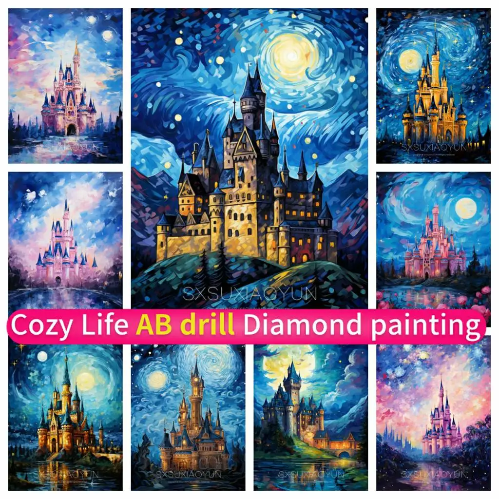 

Mosaic AB Diamond Painting Art DIY 5D Starry Night Castle Beauty Full Drill Round Square Rhinestones Corss Stitch Kit Handmade