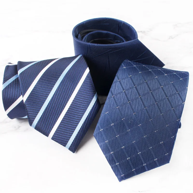 

Gift To Boyfriend Navy Blue Striped Lazy Man Zippered Tie Without Knots Formal Dress Business Uniform Men's Ties Easter