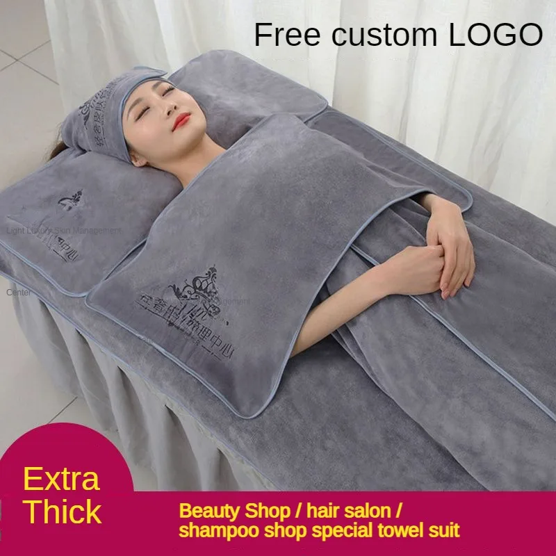 head spa shampoo bed towel Beauty salon headband bedding towel towel bath towel set print logo customized beauty head spa liege
