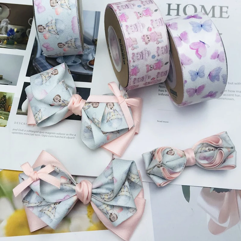 

4 см 1 0 ярдов/рулон, двухсторонняя мультяшная наклейка «сделай сам» в виде медведя, Цветочная лента ручной работы, бант, декоративные принадлежности для вечеринки, рукоделие