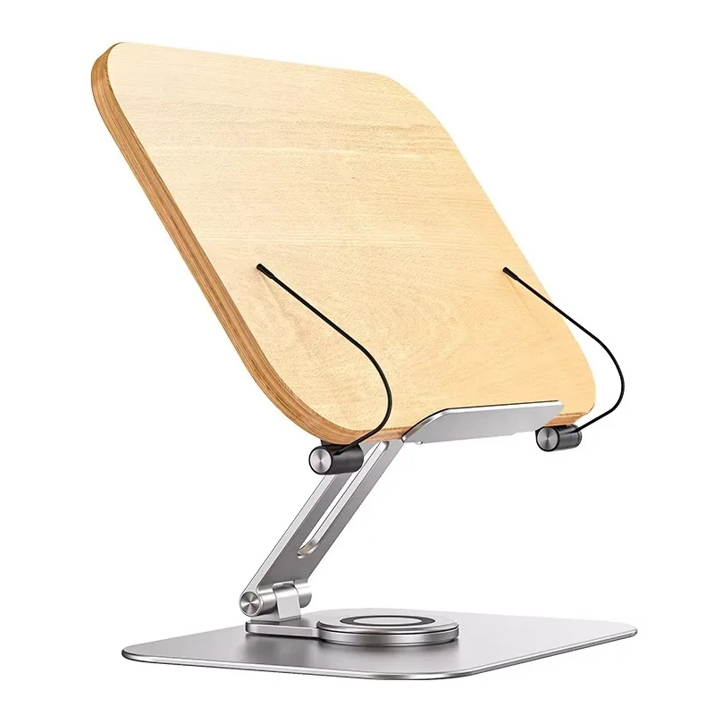 Desktop Book Stand for Reading with 360° Rotating Base Wooden Panel & Page Clips Foldable and Angle for Reading Book Holder 6