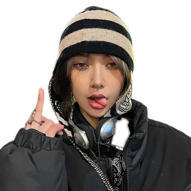 Anime Winter Long Tied Rope Beanies Cap Oosaki Shinichi Nana Outdoor Warm Winter Hat Women Streetwear Party Funny Bonnet