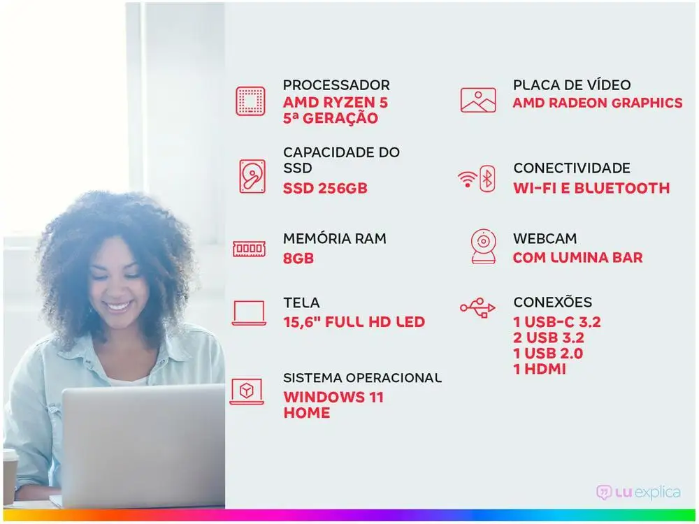 Positive Notebook Vision R15 R58256 A-15 AMD Ryzen 5 8GB RAM SSD 256GB 15,6 Full HD Windows 11 3002880 - Imagem 2