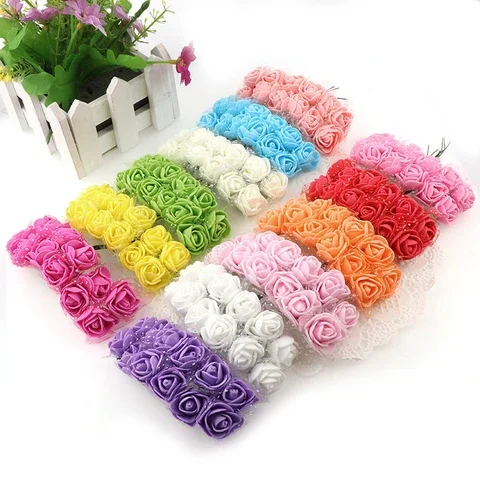 

144Pcs 2CM Mini Foam Roses Artificial Flower Multicolor Wedding Fake Rose Flowers Bouquet Decoration Home Car Handmade Crafts