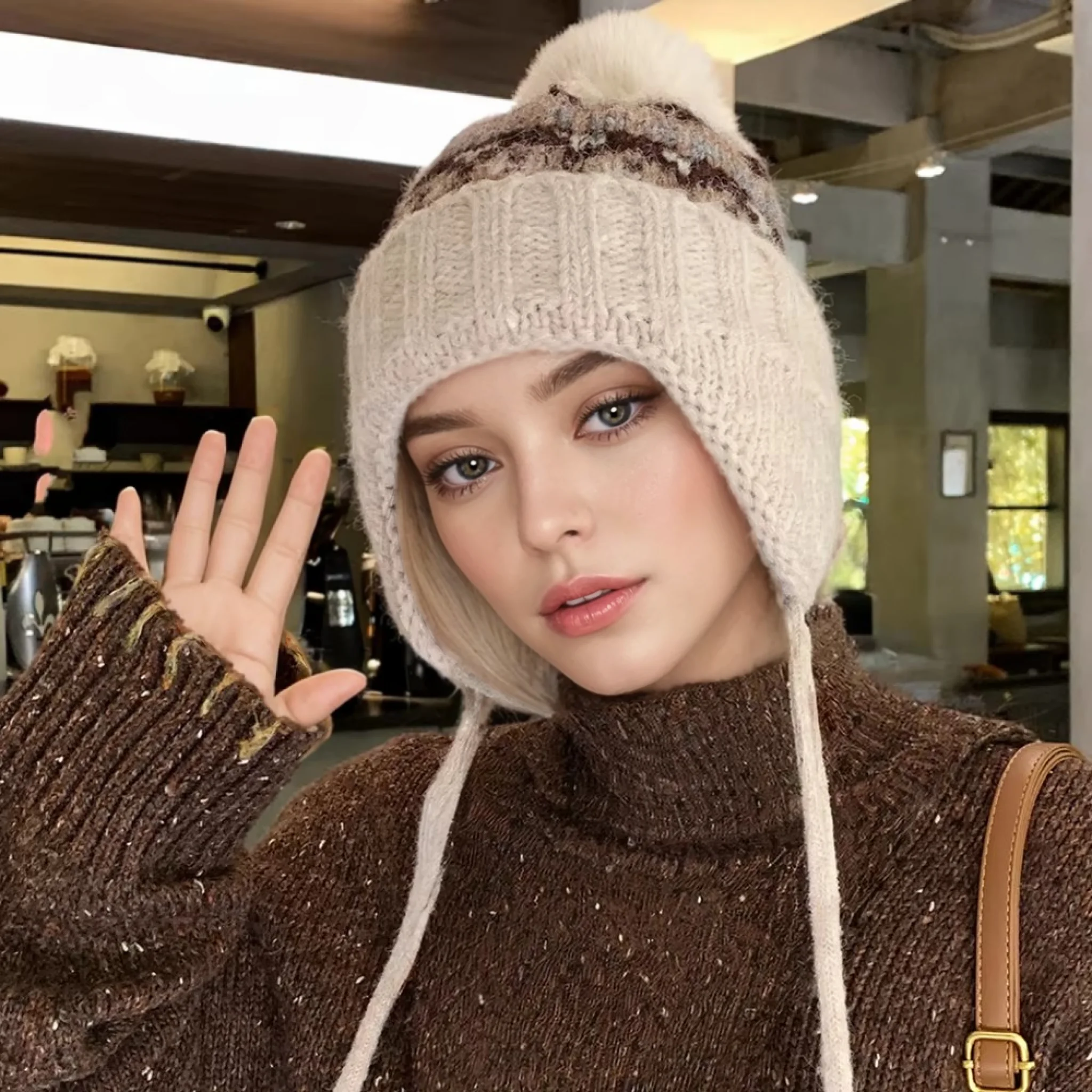 New Style Fashion Beanie Hats Winter Warm Pompoms Cap Dandy Beanies For Women Pattern Winter Designer Knitted Girl Hats