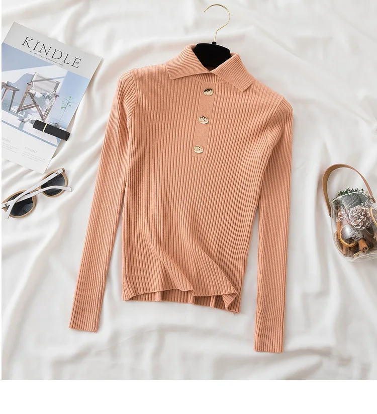 cropped cardigan Croysier Winter Clothes Women Pullover Jumper Polo Collar Long Sleeve Ribbed Sweater Pullovers Button Casual Knitted Sweaters long sweater